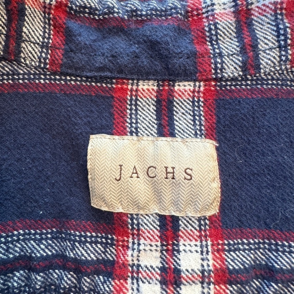 Jachs Flannel Shirt Navy Red Plaid Cotton Button Up Workwear Cabin Mens Size M